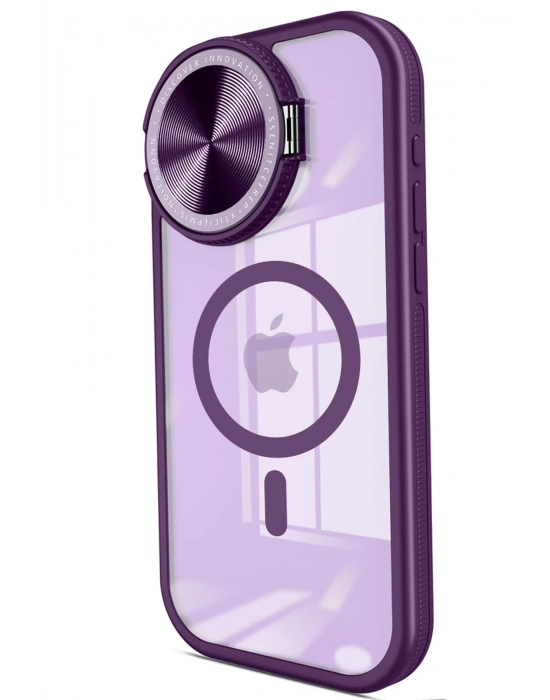 Newface iPhone 15 Pro Max Kılıf Teleskop Lens Magsafe Silikon Kapak - Derin Mor