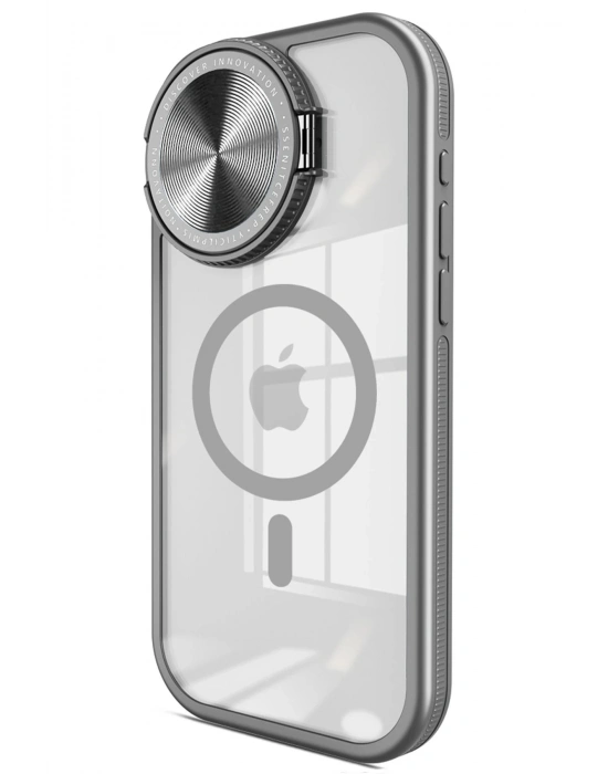 Newface iPhone 15 Pro Max Kılıf Teleskop Lens Magsafe Silikon Kapak - Titan Gri