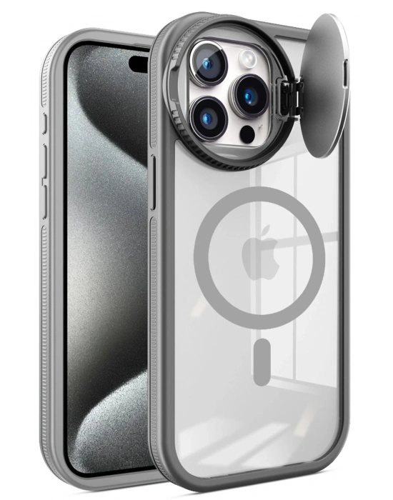 Newface iPhone 15 Pro Max Kılıf Teleskop Lens Magsafe Silikon Kapak - Titan Gri