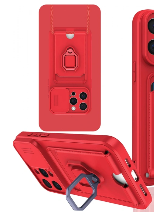 Newface iPhone 15 Pro Max Kılıf Zuma Kartvizitli Yüzüklü Silikon - Kırmızı