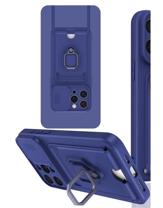 Newface iPhone 15 Pro Max Kılıf Zuma Kartvizitli Yüzüklü Silikon - Lacivert