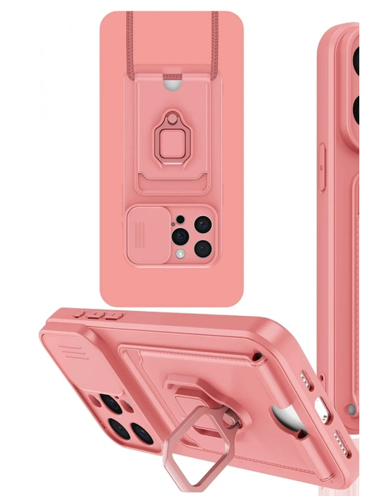 Newface iPhone 15 Pro Max Kılıf Zuma Kartvizitli Yüzüklü Silikon - Pembe