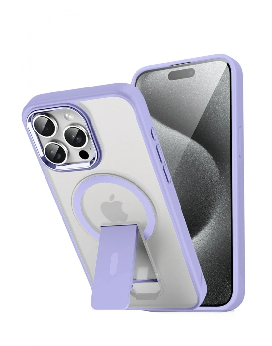 Newface iPhone 15 Pro Tork Magsafe Standlı Kapak - Lila