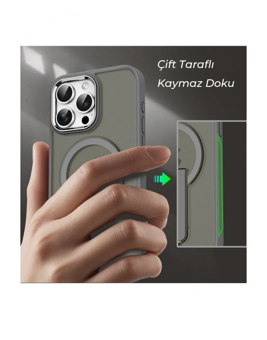 Newface iPhone 15 Pro Tork Magsafe Standlı Kapak - Lila