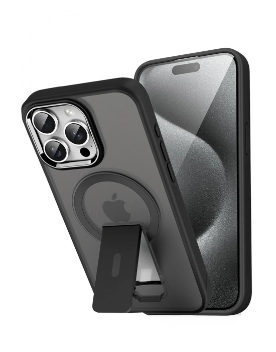 Newface iPhone 15 Pro Tork Magsafe Standlı Kapak - Siyah
