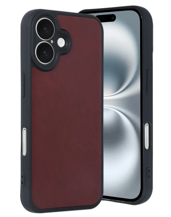 Newface iPhone 16 Kılıf Aras Deri Kapak - Bordo
