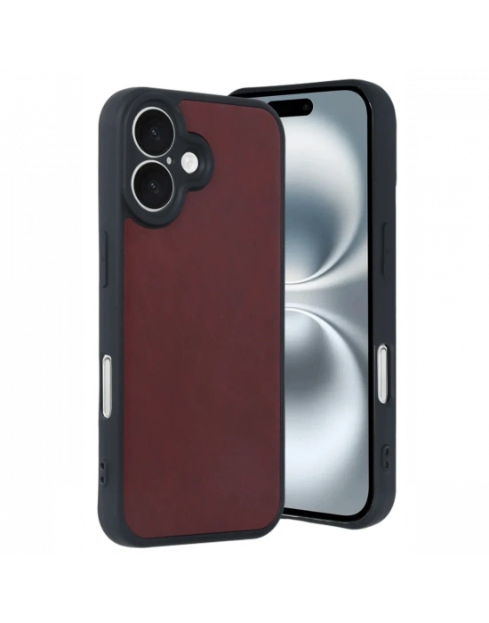 Newface iPhone 16 Kılıf Aras Deri Kapak - Bordo
