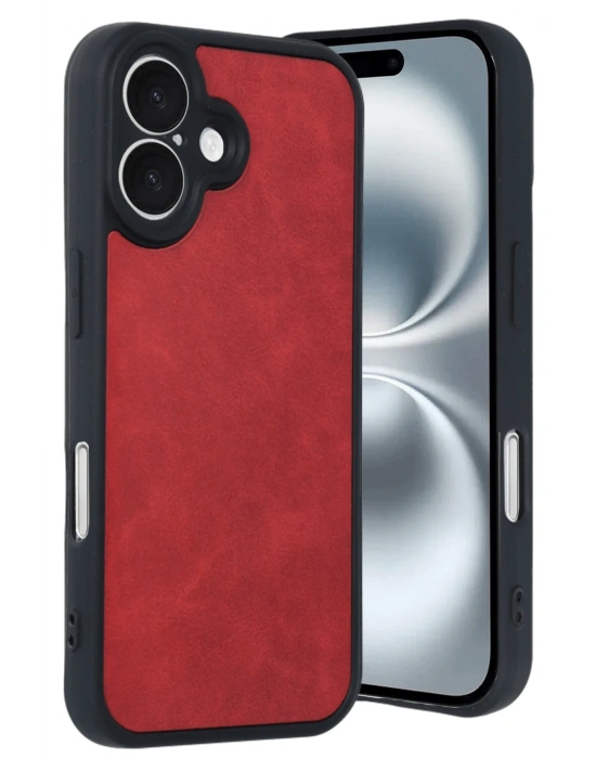 Newface iPhone 16 Kılıf Aras Deri Kapak - Kırmızı