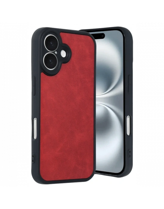Newface iPhone 16 Kılıf Aras Deri Kapak - Kırmızı