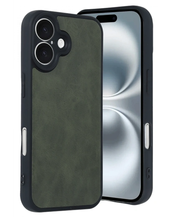 Newface iPhone 16 Kılıf Aras Deri Kapak - Koyu Yeşil