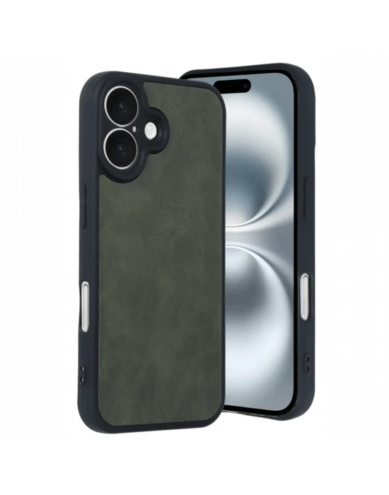 Newface iPhone 16 Kılıf Aras Deri Kapak - Koyu Yeşil