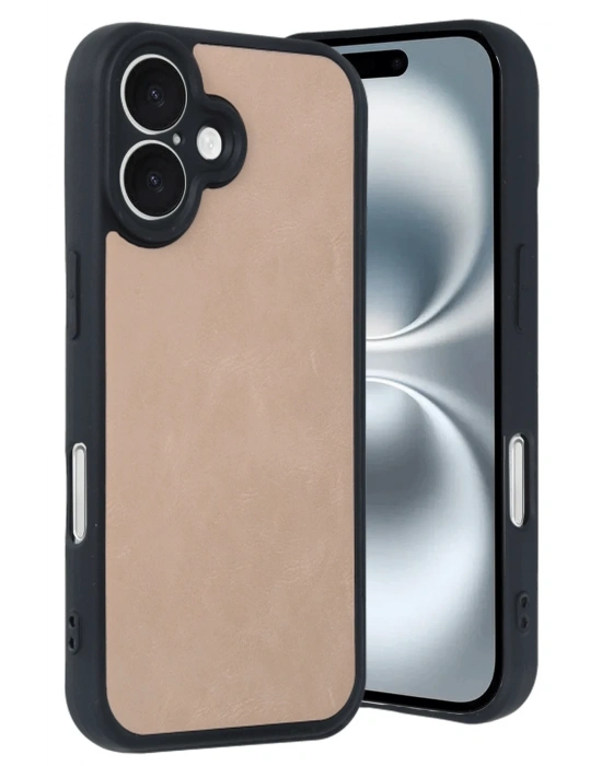 Newface iPhone 16 Kılıf Aras Deri Kapak - Pudra