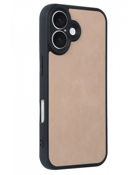 Newface iPhone 16 Kılıf Aras Deri Kapak - Pudra