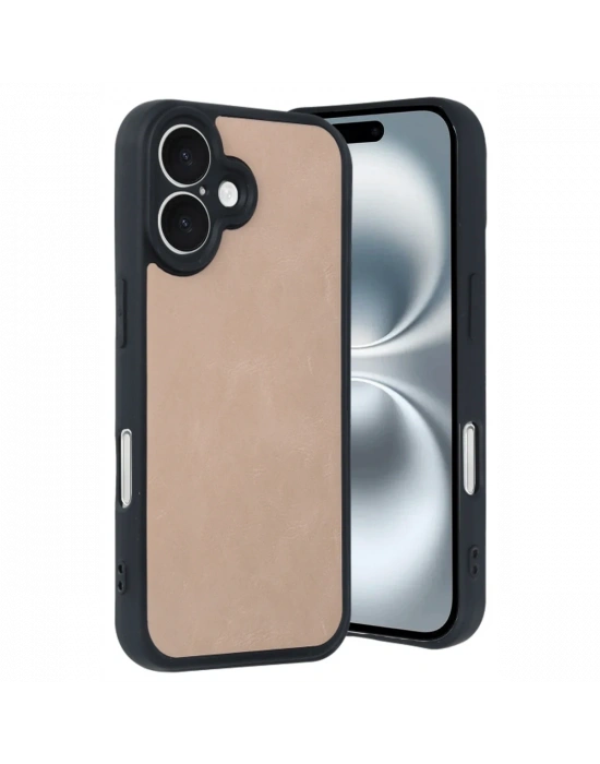 Newface iPhone 16 Kılıf Aras Deri Kapak - Pudra