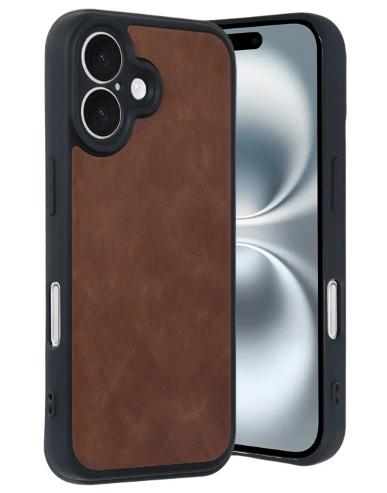 Newface iPhone 16 Kılıf Aras Deri Kapak - Taba