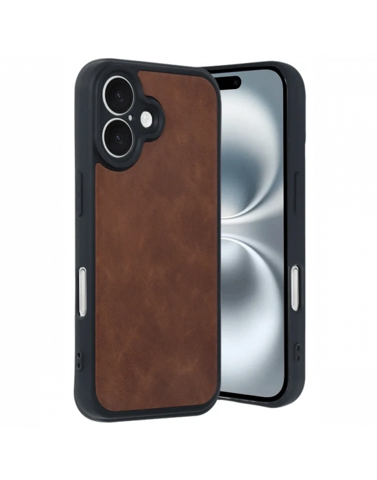 Newface iPhone 16 Kılıf Aras Deri Kapak - Taba