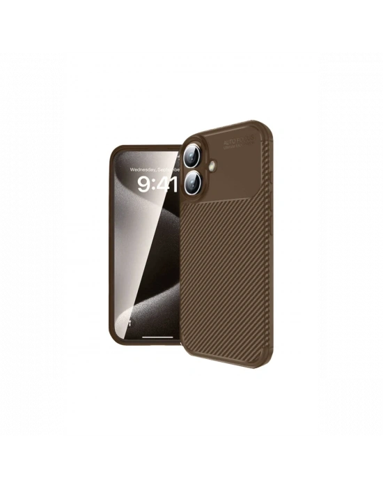 Newface iPhone 16 Kılıf Auto Focus Karbon Kapak - Kahverengi