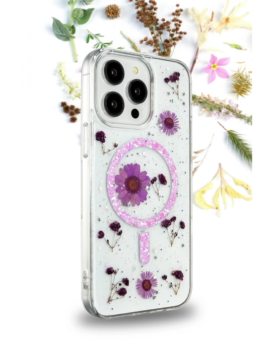 Newface iPhone 16 Kılıf Daisy Simli Magsafe Kapak - Mavi