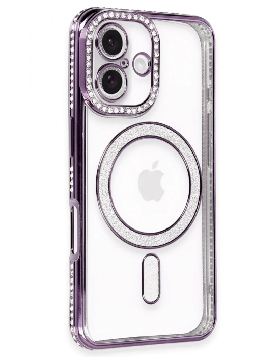 Newface iPhone 16 Kılıf Joke Simli Magneticsafe Kılıf - Derin Mor