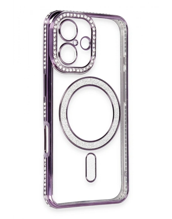 Newface iPhone 16 Kılıf Joke Simli Magneticsafe Kılıf - Derin Mor