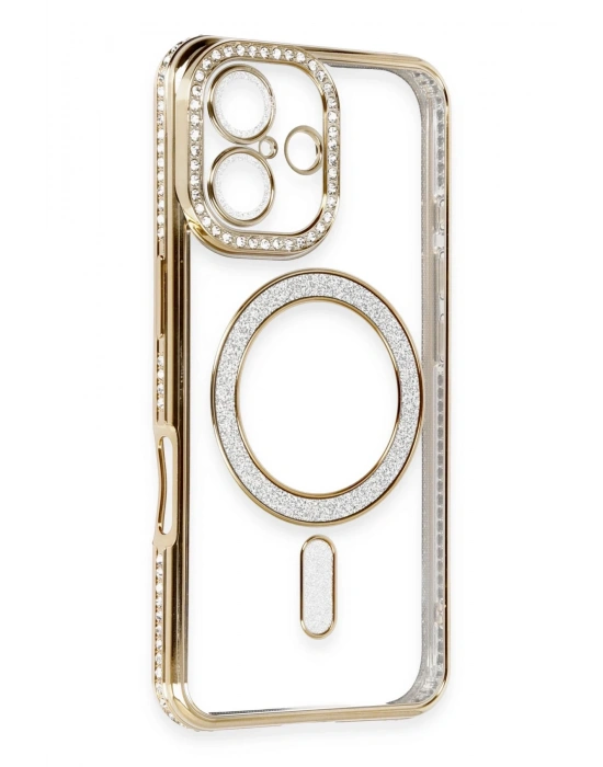 Newface iPhone 16 Kılıf Joke Simli Magneticsafe Kılıf - Gold