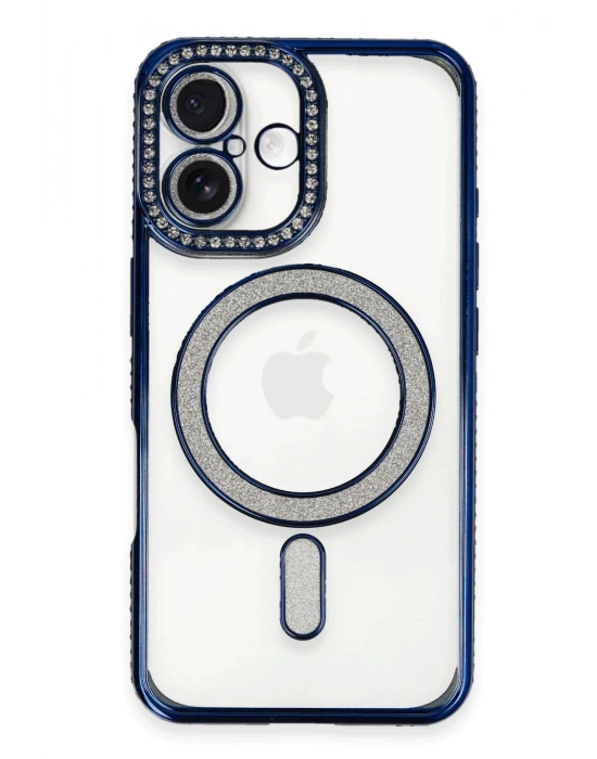 Newface iPhone 16 Kılıf Joke Simli Magneticsafe Kılıf - Lacivert