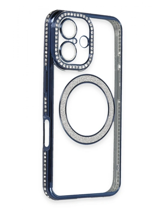 Newface iPhone 16 Kılıf Joke Simli Magneticsafe Kılıf - Lacivert