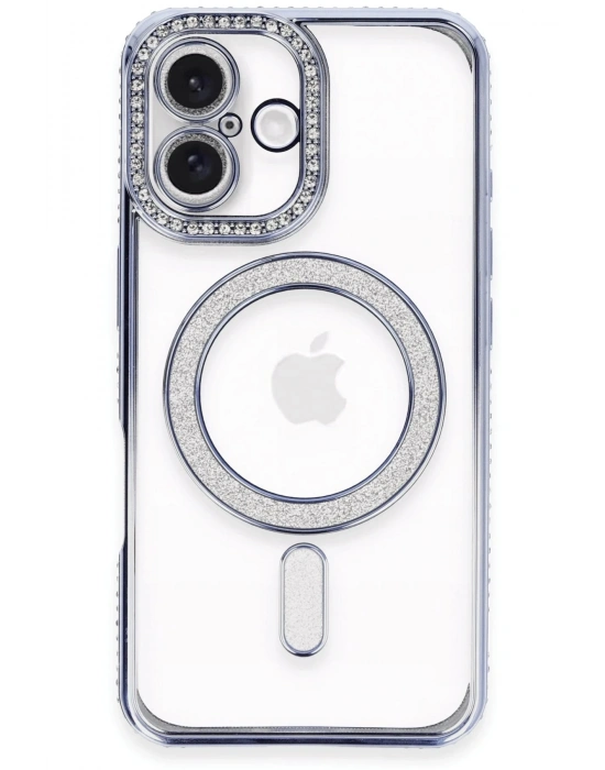 Newface iPhone 16 Kılıf Joke Simli Magneticsafe Kılıf - Mavi