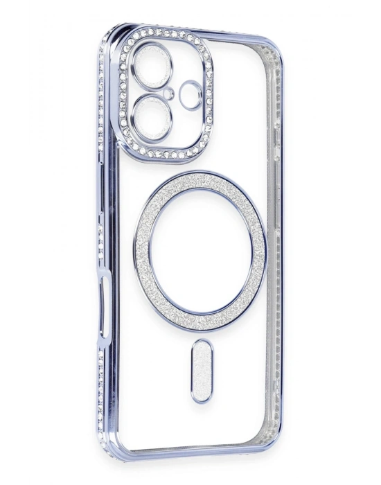 Newface iPhone 16 Kılıf Joke Simli Magneticsafe Kılıf - Mavi