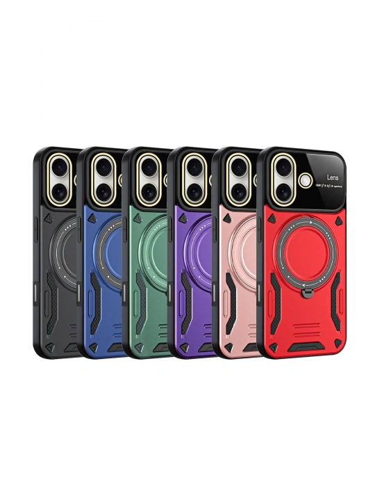 Newface iPhone 16 Kılıf Joy Lens Standlı Kapak - Mor