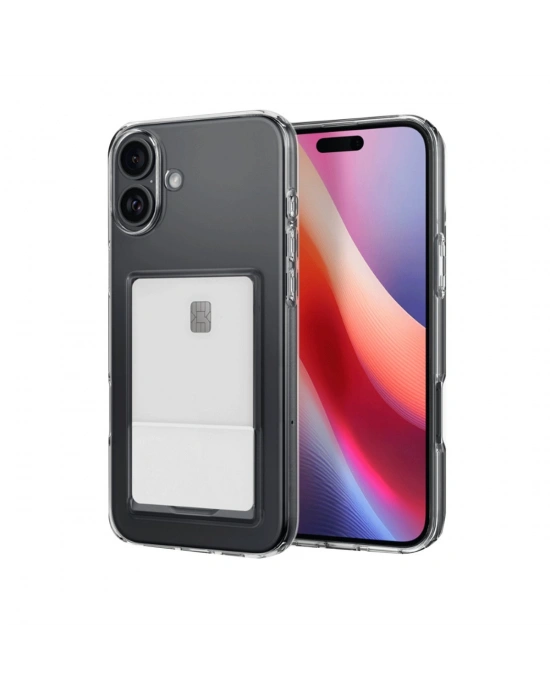 Newface iPhone 16 Kılıf Kart Şeffaf Silikon - Şeffaf