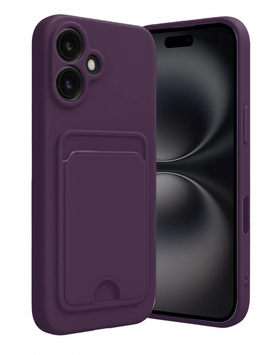 Newface iPhone 16 Kılıf Kelvin Kartvizitli Silikon - Derin Mor