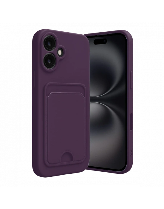 Newface iPhone 16 Kılıf Kelvin Kartvizitli Silikon - Derin Mor