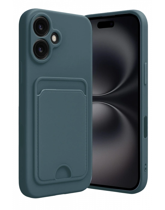 Newface iPhone 16 Kılıf Kelvin Kartvizitli Silikon - Koyu Yeşil