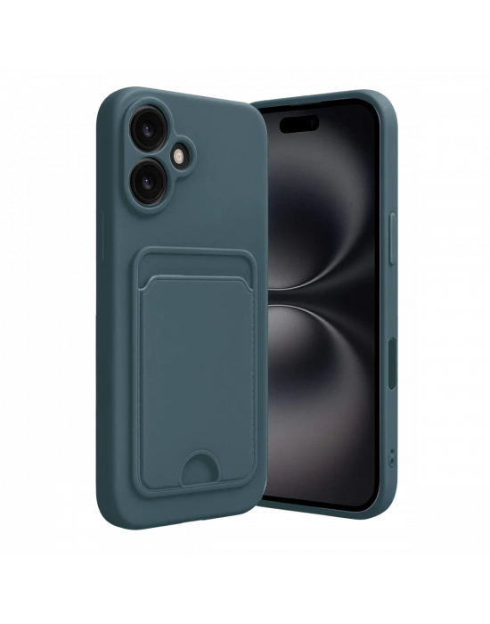 Newface iPhone 16 Kılıf Kelvin Kartvizitli Silikon - Koyu Yeşil