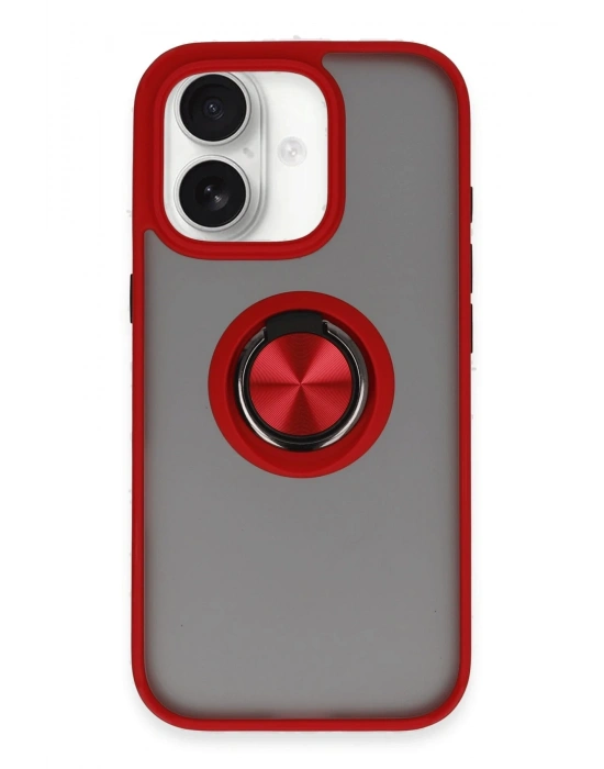 Newface iPhone 16 Kılıf Montreal Yüzüklü Silikon Kapak - Kırmızı