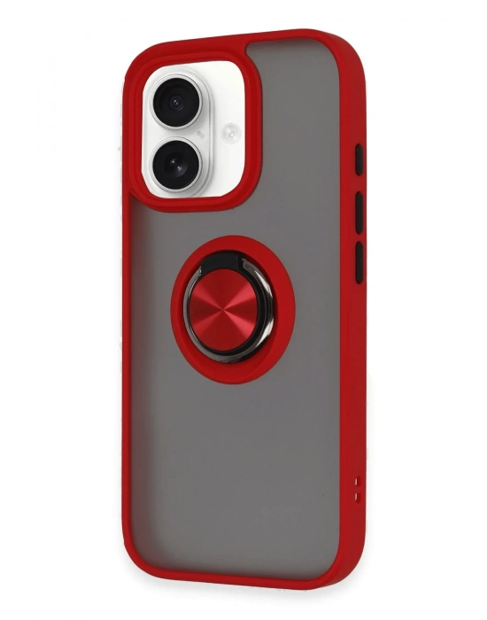 Newface iPhone 16 Kılıf Montreal Yüzüklü Silikon Kapak - Kırmızı