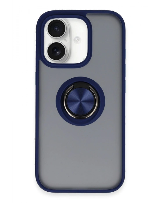 Newface iPhone 16 Kılıf Montreal Yüzüklü Silikon Kapak - Lacivert