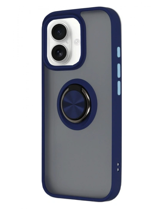 Newface iPhone 16 Kılıf Montreal Yüzüklü Silikon Kapak - Lacivert