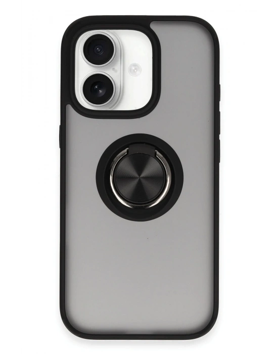 Newface iPhone 16 Kılıf Montreal Yüzüklü Silikon Kapak - Siyah