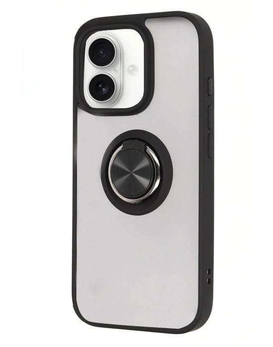 Newface iPhone 16 Kılıf Montreal Yüzüklü Silikon Kapak - Siyah