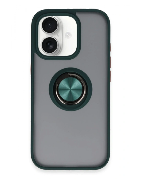 Newface iPhone 16 Kılıf Montreal Yüzüklü Silikon Kapak - Yeşil