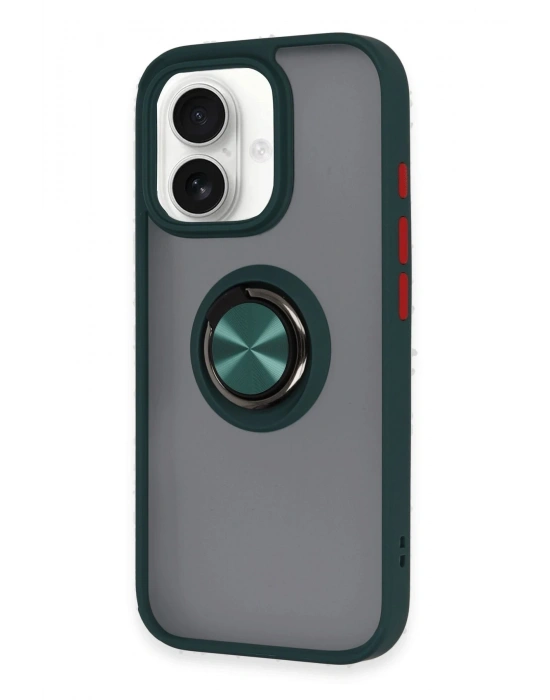Newface iPhone 16 Kılıf Montreal Yüzüklü Silikon Kapak - Yeşil