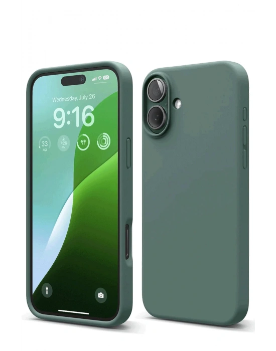 Newface iPhone 16 Kılıf Nano içi Kadife Silikon - Koyu Yeşil