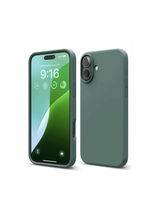 Newface iPhone 16 Kılıf Nano içi Kadife Silikon - Koyu Yeşil