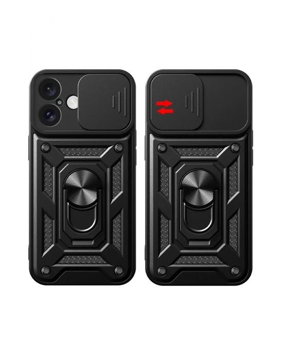 Newface iPhone 16 Kılıf Pars Lens Yüzüklü Silikon - Gümüş