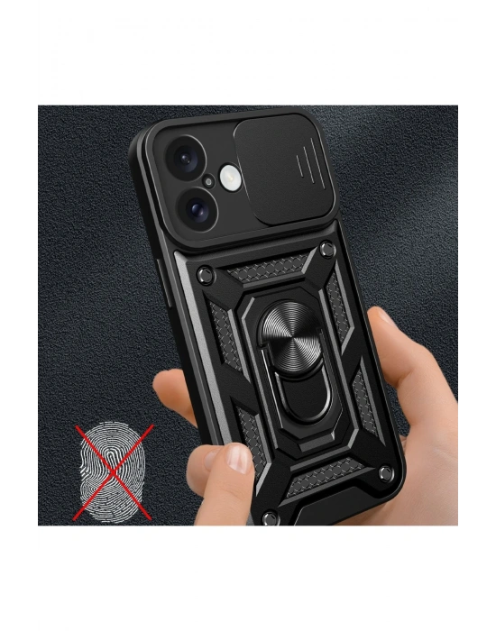 Newface iPhone 16 Kılıf Pars Lens Yüzüklü Silikon - Kırmızı