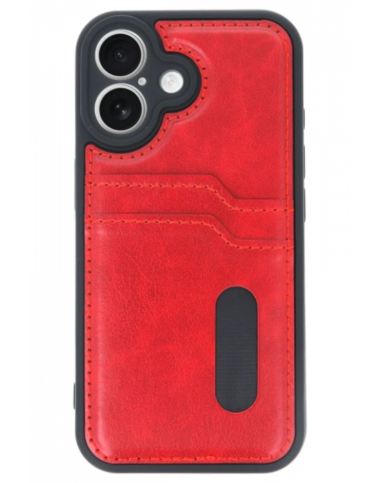 Newface iPhone 16 Kılıf Sara Kartvizitli Deri Kılıf - Kırmızı