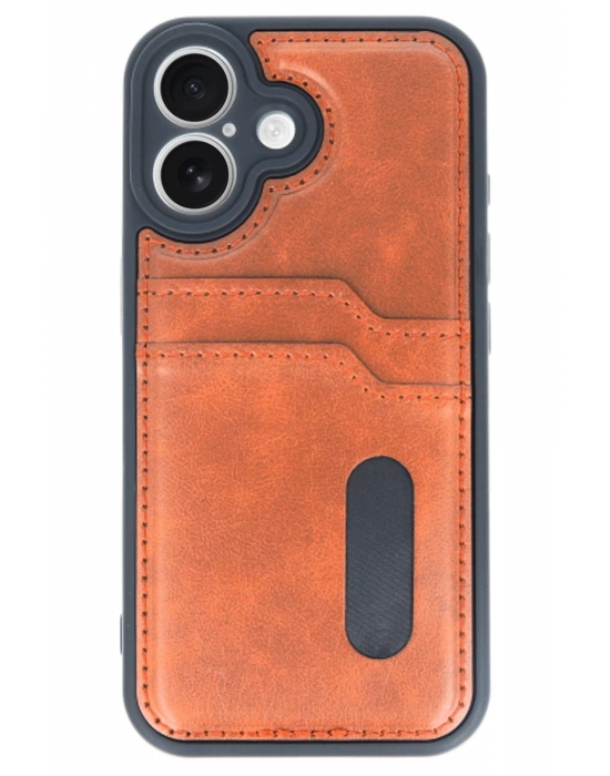 Newface iPhone 16 Kılıf Sara Kartvizitli Deri Kılıf - Taba