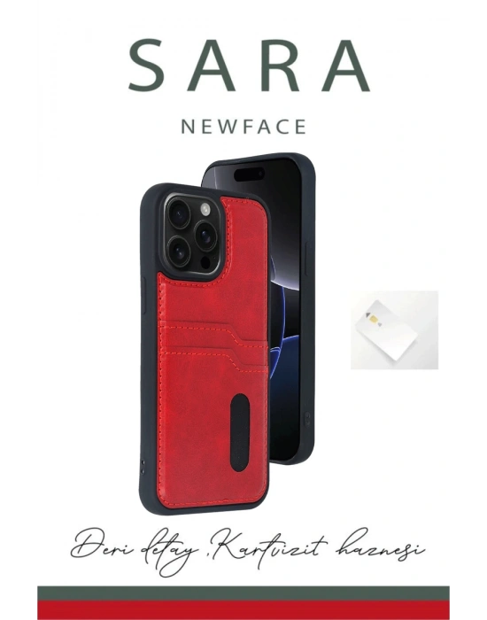 Newface iPhone 16 Kılıf Sara Kartvizitli Deri Kılıf - Taba